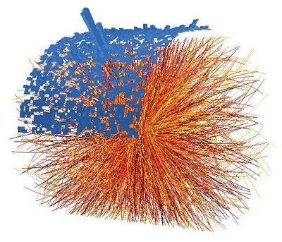 Visualization of a relativistic nuclear collision.