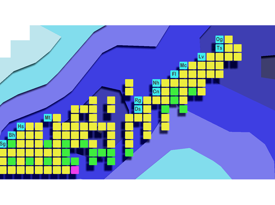 An artistic interpretation of the periodic table showing the superheavy elements