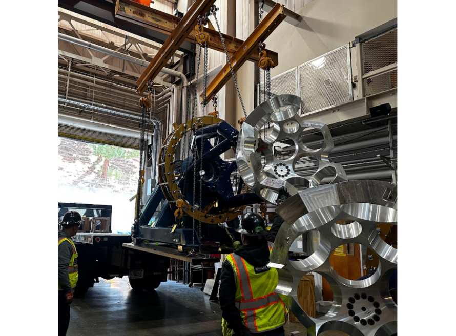 First half assembly of the GRETA lifted by crane