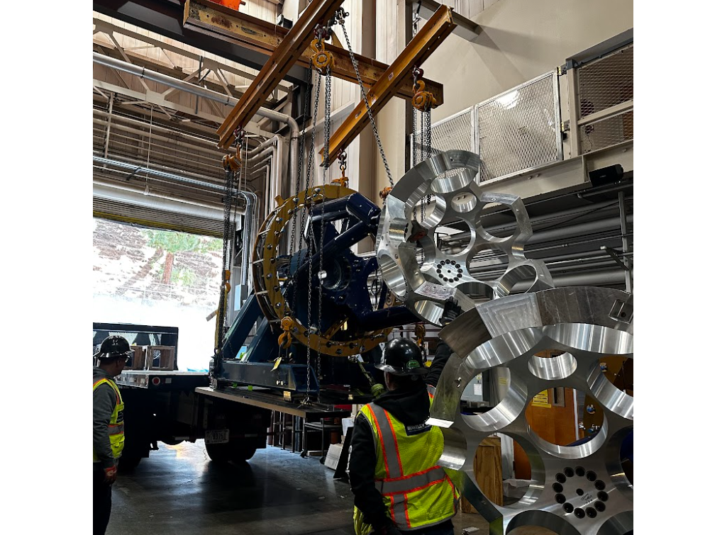 First half assembly of the GRETA lifted by crane