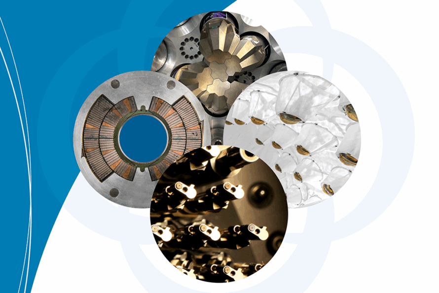 A collection of 4 scientific instruments in circles representing the Physical Sciences Area Logo
